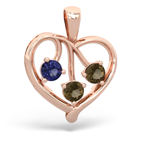 lab sapphire-smoky quartz love heart pendant