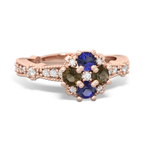 Lab Sapphire Lab Created Sapphire with Genuine Smoky Quartz Milgrain Antique Style ring Ring