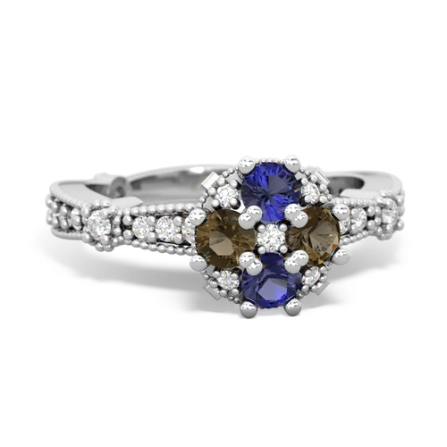 lab sapphire-smoky quartz art deco engagement ring