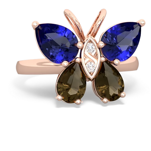 lab sapphire-smoky quartz butterfly ring