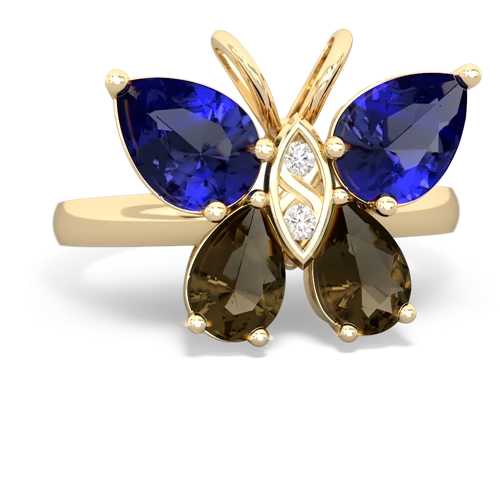 lab sapphire-smoky quartz butterfly ring