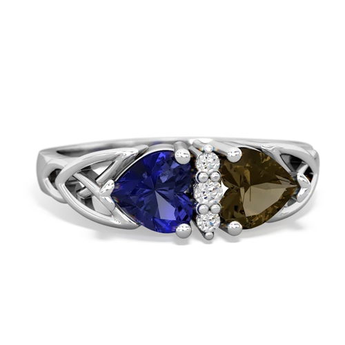 lab sapphire-smoky quartz celtic ring