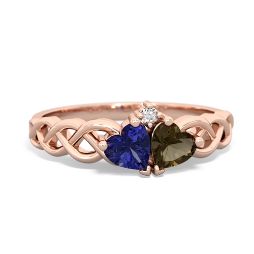 lab sapphire-smoky quartz celtic braid ring