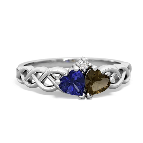 lab sapphire-smoky quartz celtic braid ring