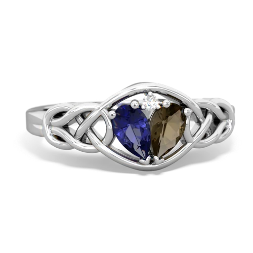 lab sapphire-smoky quartz celtic knot ring