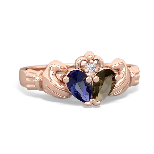 lab sapphire-smoky quartz claddagh ring