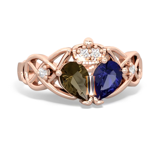 Lab Sapphire Lab Created Sapphire with Genuine Smoky Quartz Two Stone Claddagh ring Ring
