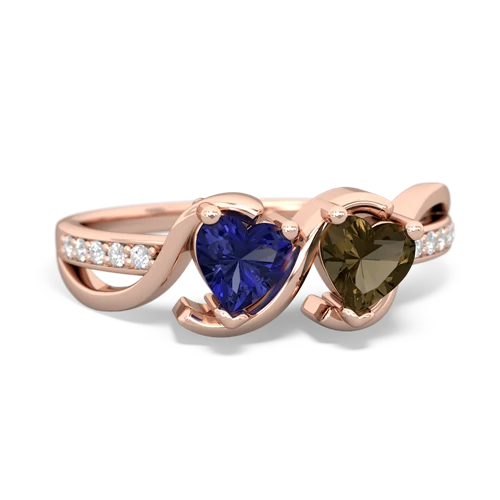 lab sapphire-smoky quartz double heart ring