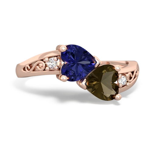 lab sapphire-smoky quartz filligree ring