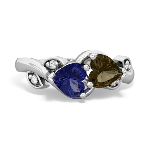 lab sapphire-smoky quartz floral keepsake ring
