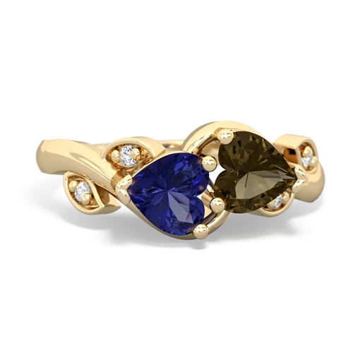 lab sapphire-smoky quartz floral keepsake ring