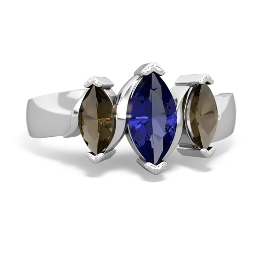 Lab Sapphire Lab Created Sapphire with Genuine Smoky Quartz and Genuine Emerald Three Peeks ring Ring