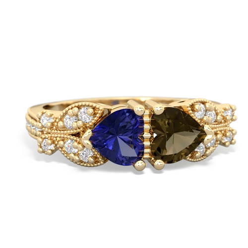 lab sapphire-smoky quartz keepsake butterfly ring