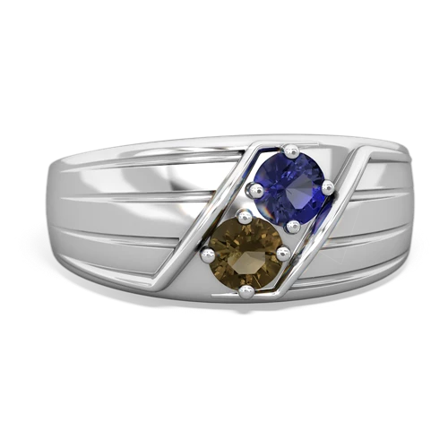 lab sapphire-smoky quartz mens ring