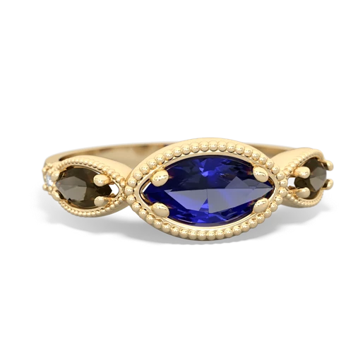 Lab Sapphire Lab Created Sapphire with Genuine Smoky Quartz and Genuine Emerald Antique Style Keepsake ring Ring