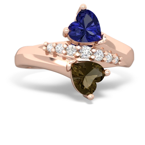 Lab Sapphire Lab Created Sapphire with Genuine Smoky Quartz Heart to Heart Bypass ring Ring