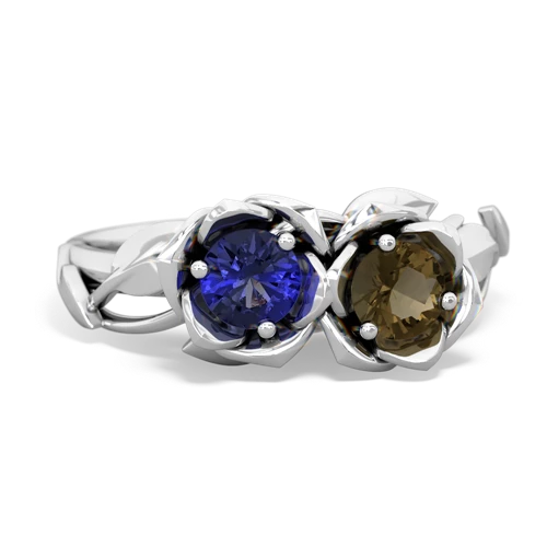 lab sapphire-smoky quartz roses ring