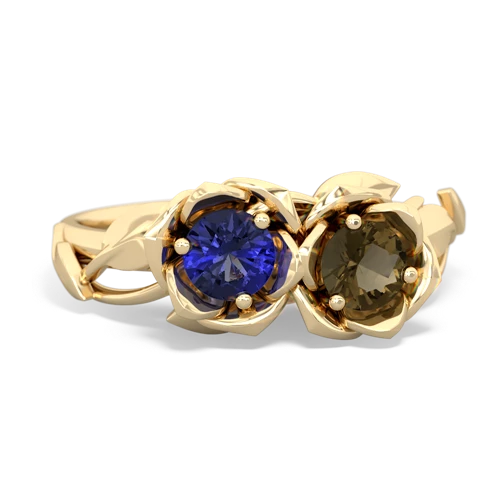 lab sapphire-smoky quartz roses ring