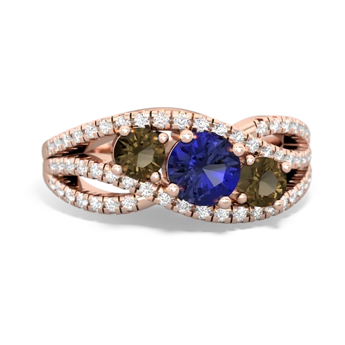 lab sapphire-smoky quartz three stone pave ring