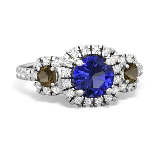 lab sapphire-smoky quartz three stone regal ring