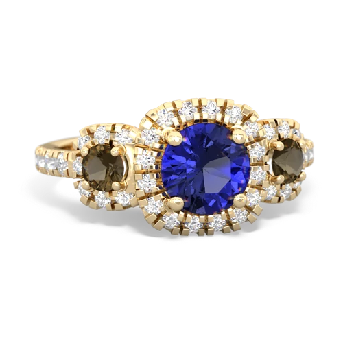 lab sapphire-smoky quartz three stone regal ring