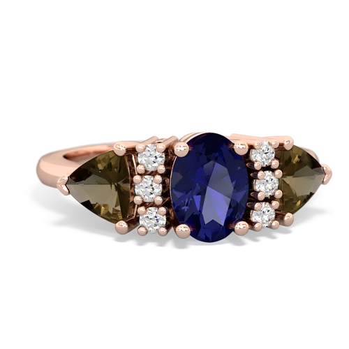Lab Sapphire Lab Created Sapphire with Genuine Smoky Quartz and Genuine Sapphire Antique Style Three Stone ring Ring