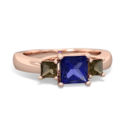Lab Sapphire Lab Created Sapphire with Genuine Smoky Quartz and Genuine Black Onyx Three Stone Trellis ring Ring