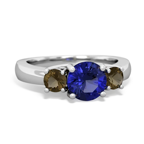 Lab Sapphire Lab Created Sapphire with Genuine Smoky Quartz and Genuine Aquamarine Three Stone Trellis ring Ring