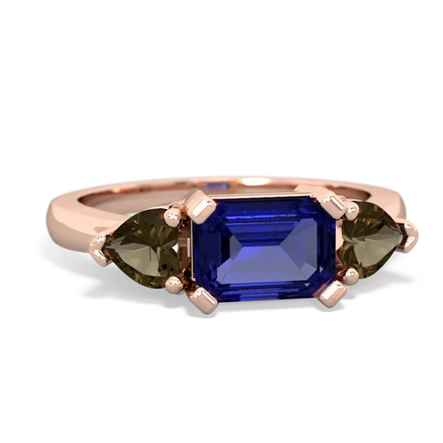 Lab Sapphire Lab Created Sapphire with Genuine Smoky Quartz and  Three Stone ring Ring