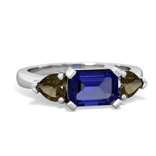 Lab Sapphire Lab Created Sapphire with Genuine Smoky Quartz and Genuine Ruby Three Stone ring Ring