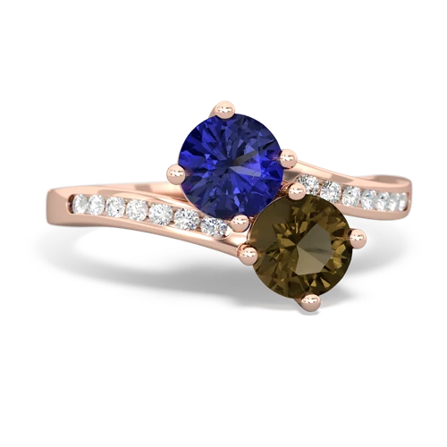 lab sapphire-smoky quartz two stone channel ring