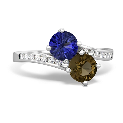 lab sapphire-smoky quartz two stone channel ring