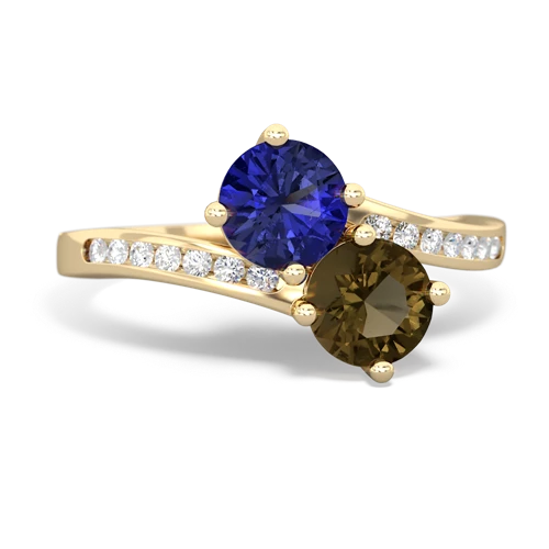 lab sapphire-smoky quartz two stone channel ring