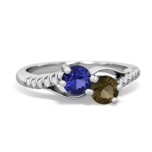 lab sapphire-smoky quartz two stone infinity ring