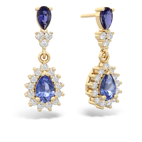Lab Sapphire Lab Created Sapphire with Genuine Tanzanite Halo Pear Dangle earrings Earrings