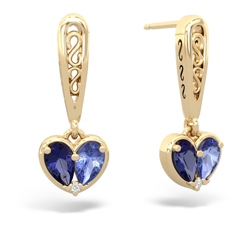 lab sapphire-tanzanite filligree earrings