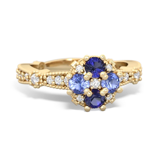 lab sapphire-tanzanite art deco engagement ring