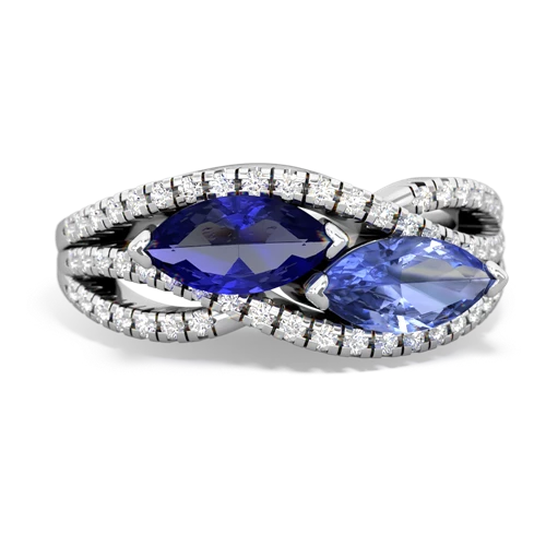 lab sapphire-tanzanite double heart ring