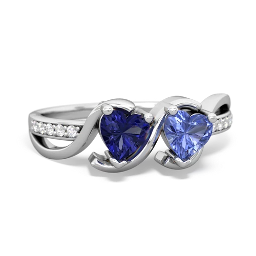 lab sapphire-tanzanite double heart ring