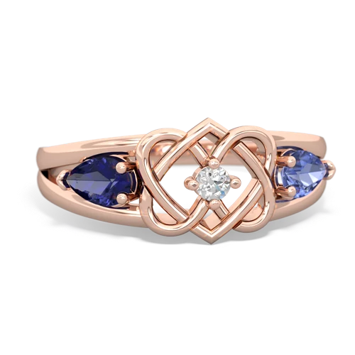 lab sapphire-tanzanite double heart ring