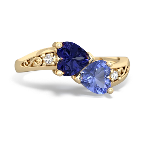 Lab Sapphire Lab Created Sapphire with Genuine Tanzanite Snuggling Hearts ring Ring