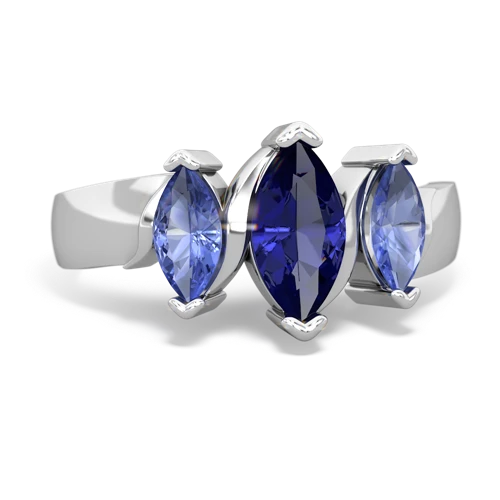 Lab Sapphire Lab Created Sapphire with Genuine Tanzanite and Genuine Aquamarine Three Peeks ring Ring