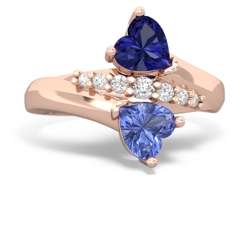 Lab Sapphire Lab Created Sapphire with Genuine Tanzanite Heart to Heart Bypass ring Ring