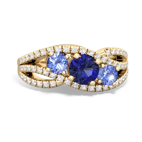 lab sapphire-tanzanite three stone pave ring