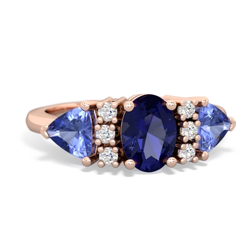 Lab Sapphire Lab Created Sapphire with Genuine Tanzanite and Genuine Aquamarine Antique Style Three Stone ring Ring