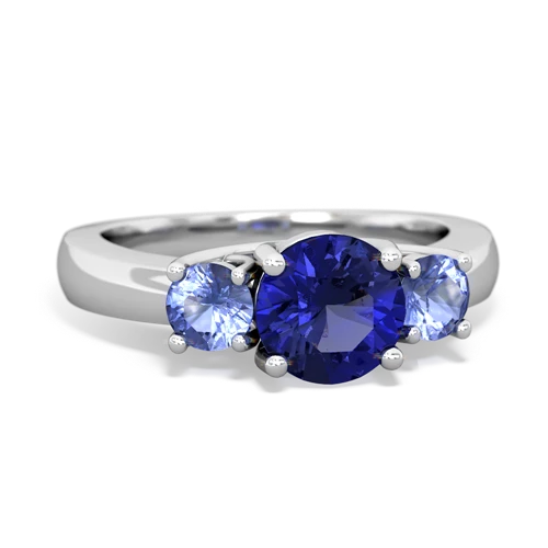 Lab Sapphire Lab Created Sapphire with Genuine Tanzanite and  Three Stone Trellis ring Ring