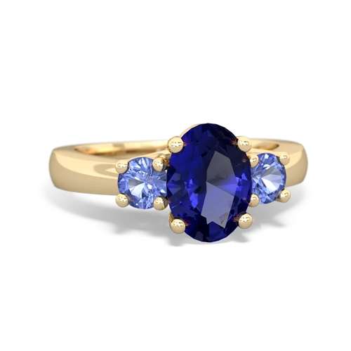 Lab Sapphire Lab Created Sapphire with Genuine Tanzanite Three Stone Trellis ring Ring