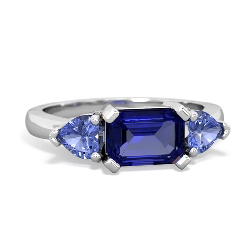 Lab Sapphire Lab Created Sapphire with Genuine Tanzanite and Genuine Aquamarine Three Stone ring Ring