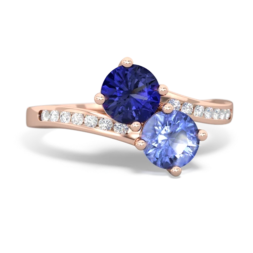 lab sapphire-tanzanite two stone channel ring