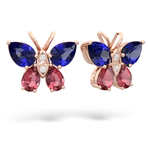 lab sapphire-tourmaline butterfly earrings